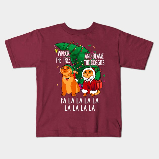 Cats Christmas Kids T-Shirt by KsuAnn